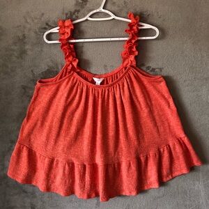 Time and Tru Women Peplum Tank Top Size L Round Neck Ruffled Straps Feminine